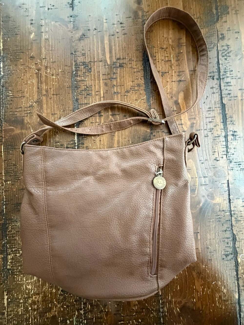Kathie Lee Brown Pebbled Faux Leather Crossbody Bag with Interior Mirror